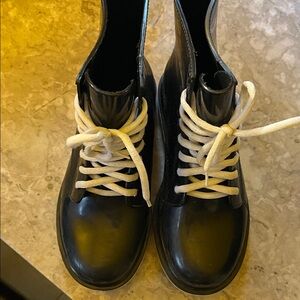 Black Lace-Up Boots with White Laces